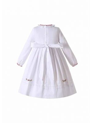 White Long Sleeve Smocked Dress 6M-4Y