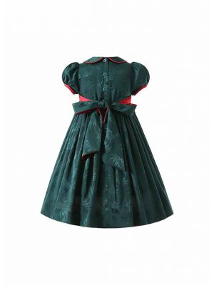 Christmas Green Girls Short Sleeve Smocked Dress