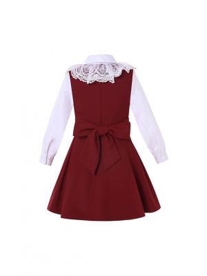 Christmas Red + White Girls School Style Dress