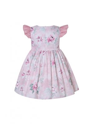 Girls Crewneck Sleeveless Floral Patterns Pink Dress + Handmade Headband