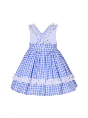 Girls Summer Blue Plaid Dress + Handmade Headband