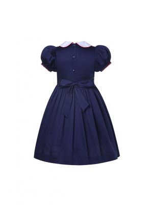 Peter pan Collar Dark Blue Smocked Dress