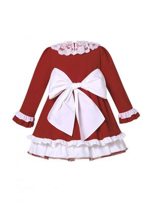 Red Ruffled Lace Girls Christmas Dress + Handmade Headband