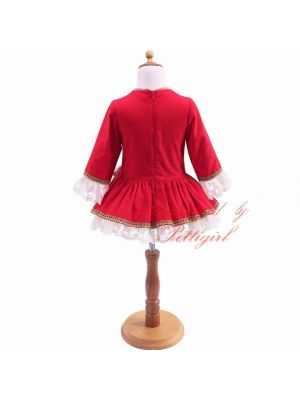 New Autumn Red Girls Dress With Lace 893