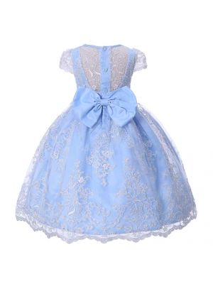 Fashionable Blue Girl Party Dress Flower 1102