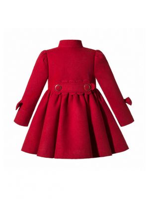 (UK Only) Autumn & Winter Girls Red Single Breasted Wool Coat + Handmade Headband