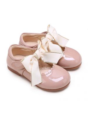 Camel Microfiber Leather Girls Shoes With Handmade Bow-knot 