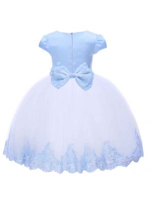 Girls Blue Princess Dress Lace Floral 1087BL