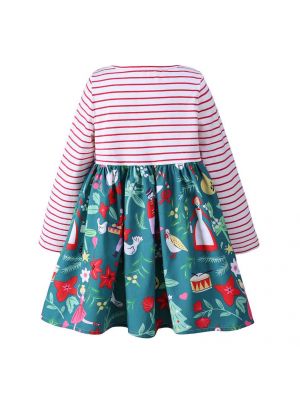 Striped Girl Flower Printed Casual Dress B139