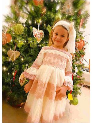 Gemometric Yarn Dyed Emboridery VintageGirls Dress + Hand Headband