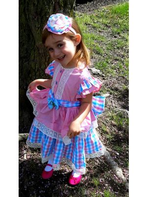 Summer Grid Heart-shaped Hollow Sleeveless Flowers & Bow  Girls Dress With Headband