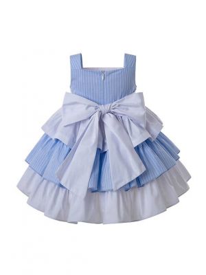 Summer Slubbed Cotton Princess Girls Dress with Double Bows + Handmade Headband