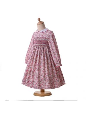 Pink Doll Collar Smocked Girls Dress