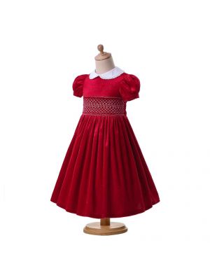 Red Toddlers Doll Collar Short Sleeve Dress