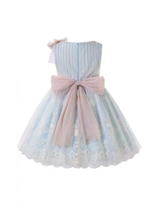 Light Blue Lace Flower Tulle Dress